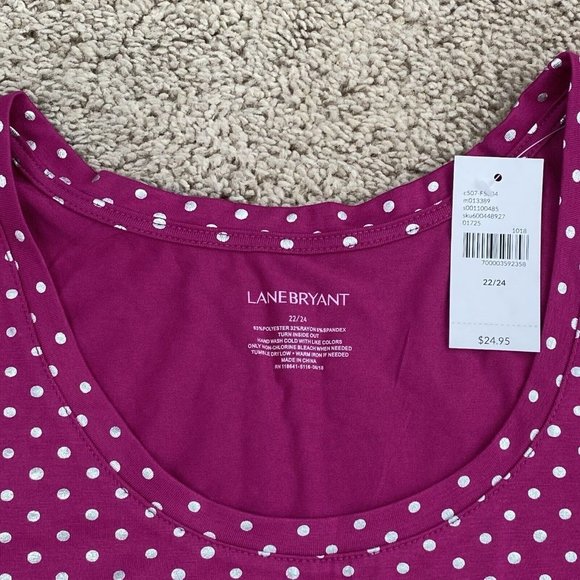 Lane Bryant Polka Dot Short Sleeve Top Pink & Silver Women's Plus Size 22/24 NWT - Picture 3 of 7